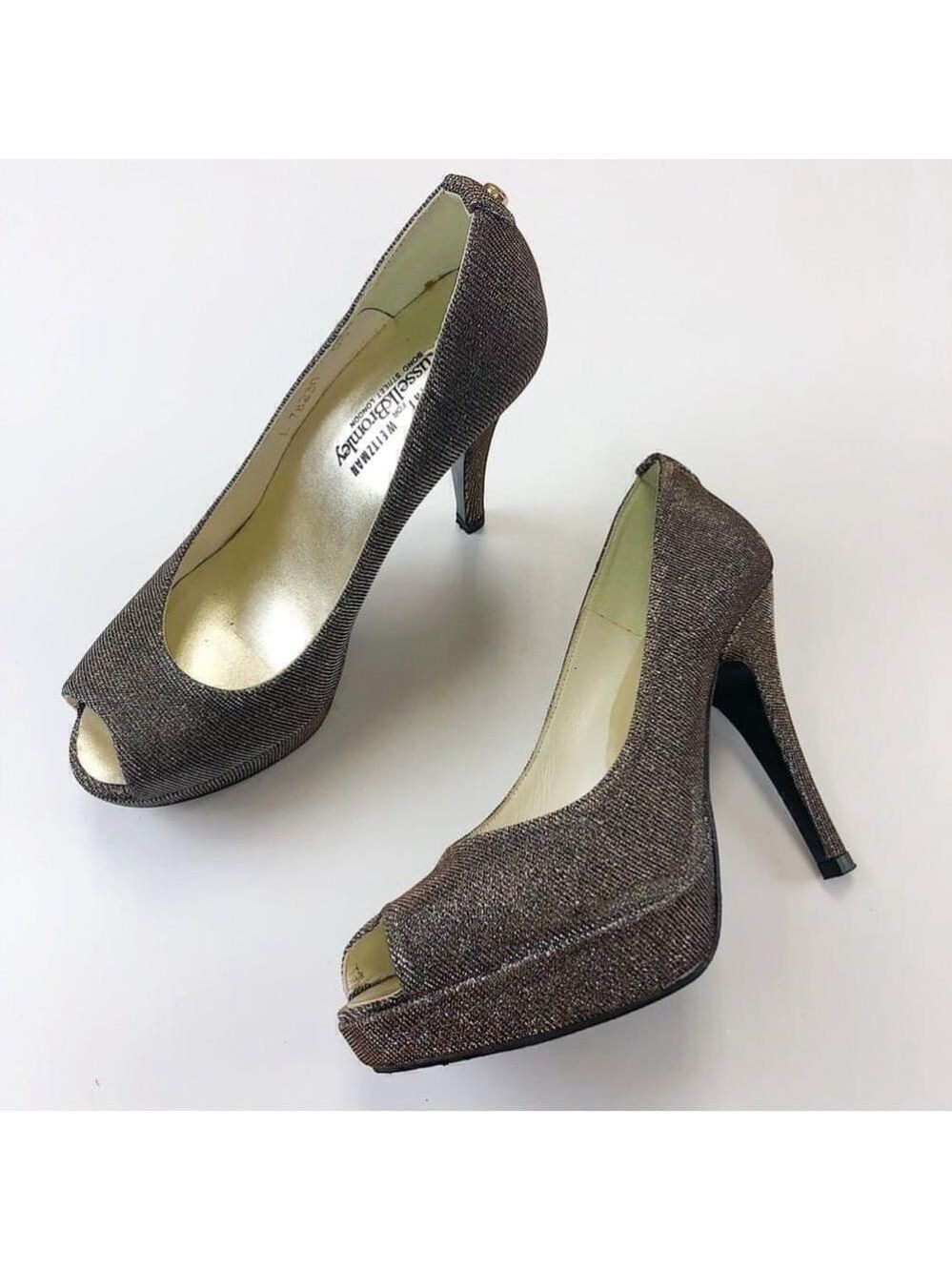 STUART Weitzman Shoes for Russell & Bromley metallic sparkle platform pumps